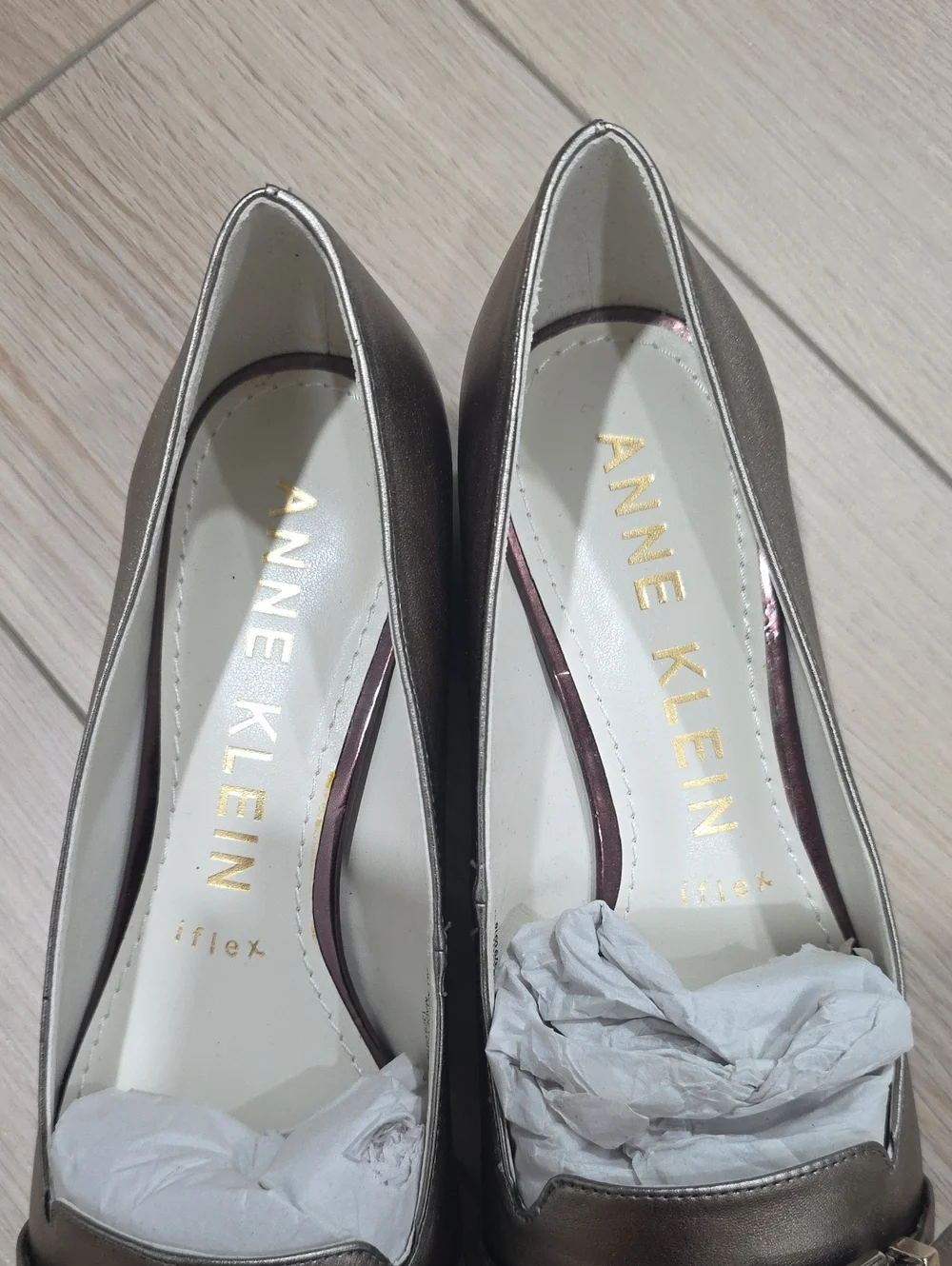 Anne Klein Metallic Pewter Pointed-Toe Buckle Pumps